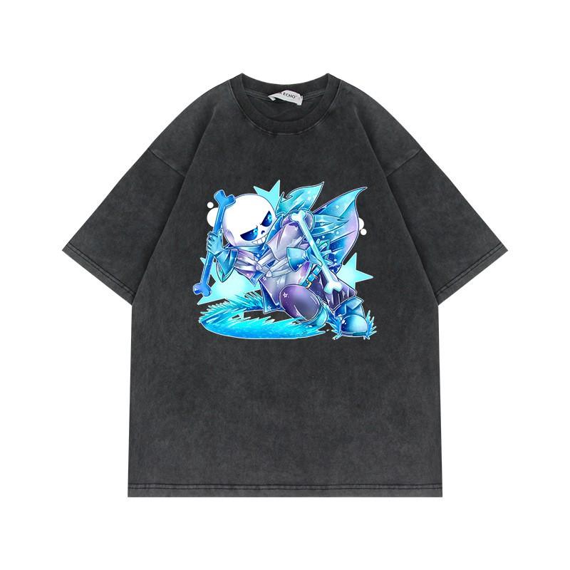 230g Cotton T-Shirt Undertale Skull Print Oversized Vintage Short Sleeve Teens