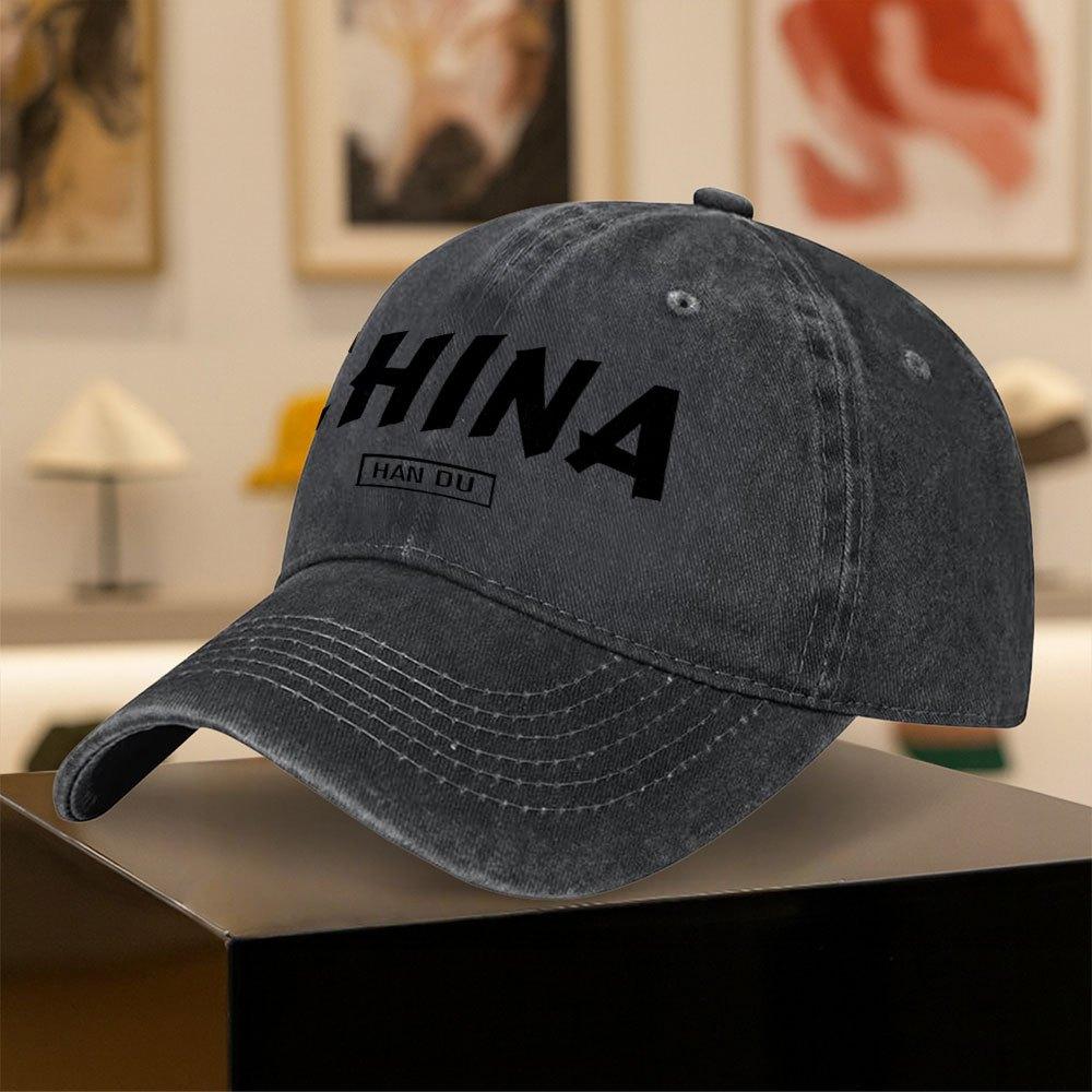Retro Chinese Style Font Pattern Printed Baseball Cap Unisex Fashion Hat Solid Color Gift