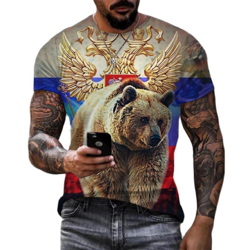 Bear 3D Digital Printed Men's T-shirt Summer Round Neck Short Sleeved Men's T-shirt