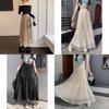 Cotton Blend Mesh Maxi Skirt With Pleats For Summer Casual Women