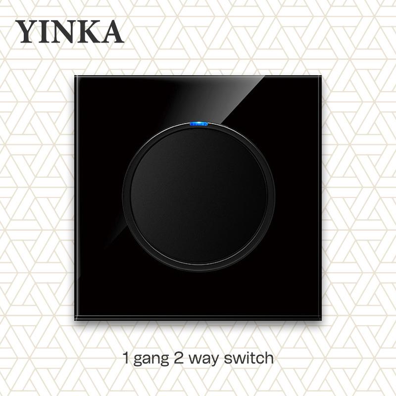 YINKA закаленное стекло 1/2/3/4 Gang 1/2 Way On/Off настенный выключатель светодиодный индикатор FR стандарт ЕС универсальная домашняя розетка