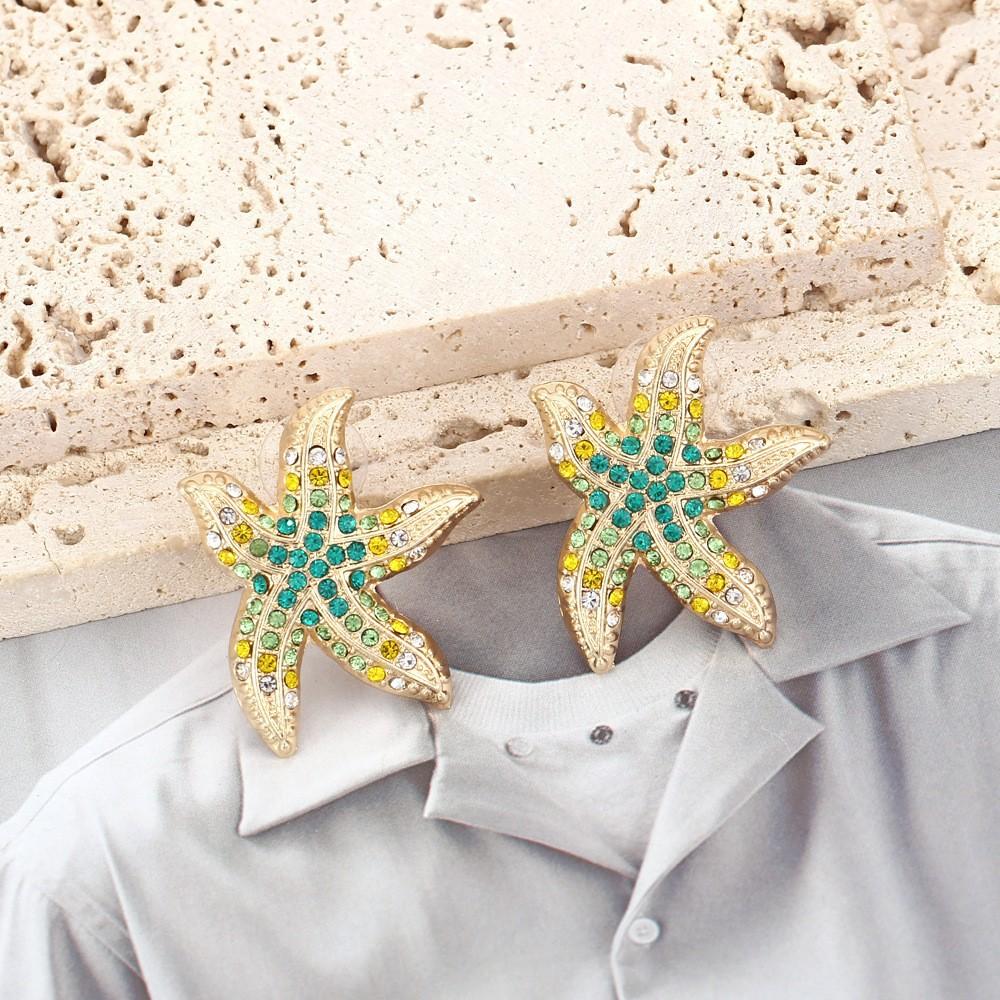 Hot-selling fashion niche beach vacation wind starfish shell personalized stud earrings, zircon simple