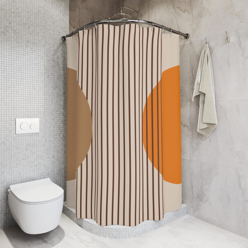 Шторка для душа в стиле Mid-Century Modern Boho - Геометрическое абстрактное искусство, Декор для дома и ванной комнаты, Стиль Cottagecore