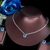 Shiny Square Cut Cubic Zirconia Light Blue Jewelry Set For Women White Gold Color Bridal Wedding Party Necklace T576