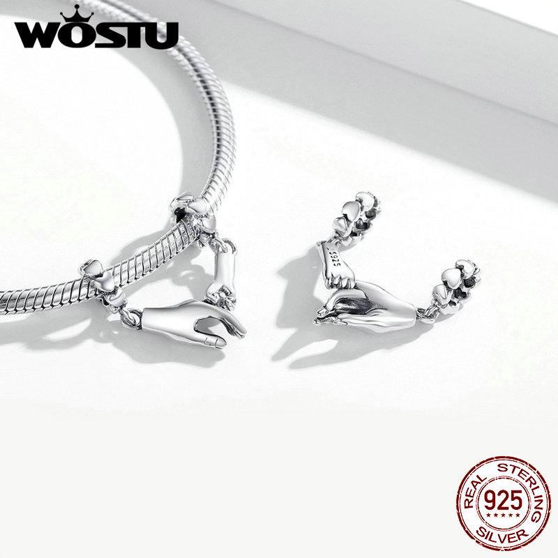 WOSTU Серебро 925 Рука в Руке Бусина Особый Шарм Подходит для Оригинального Браслета DIY Изготовление Ожерелья Кулон Украшения CQC1700