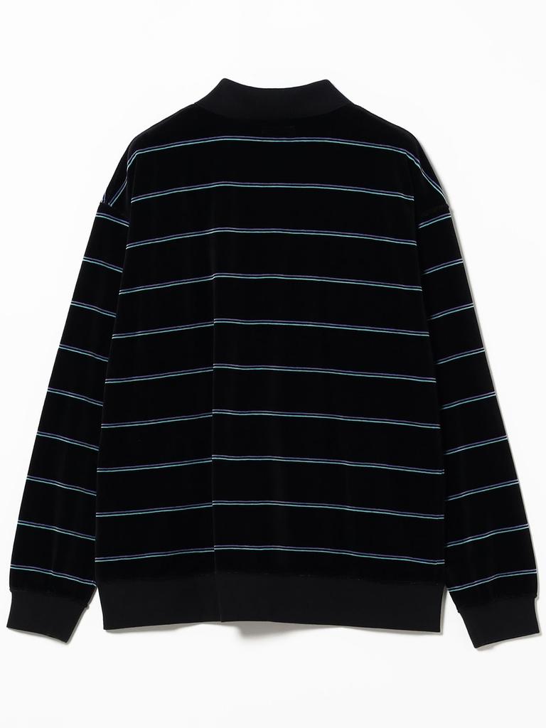 Beams Men's Wide Fit Velvet Striped Polo Shirt, Black, Size L (11120212639)