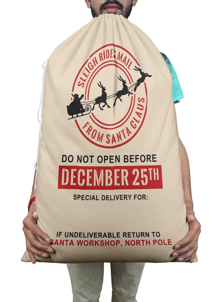 Printtoo Упаковка из 2 специальных рождественских мешков со шнурком, очень большого размера, для многоразового хранения рождественских подарков, 27x20 дюймов