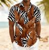 Men's Black White Zebra Stripe Banana Leaf Print Short Sleeve Shirt, Summer Tropical Hawaiian Vacation Blouse, Loose Casual Top