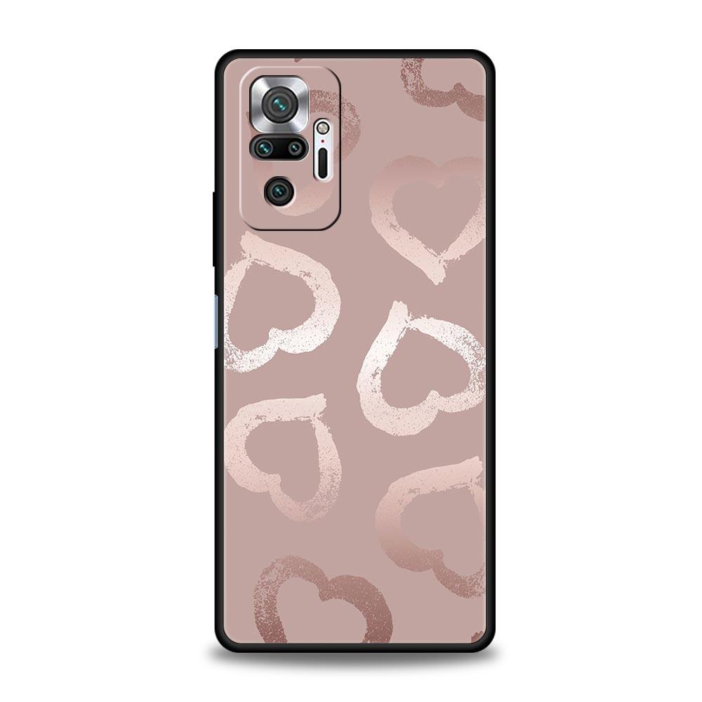 Чехол для телефона для Xiaomi Redmi Note 14 13 12 5G 11 10 Pro Plus 4G 9S 9 14C 13C 12C 10C 9C 9A Мягкий ТПУ чехол Золотой Розовый Сердце Любви