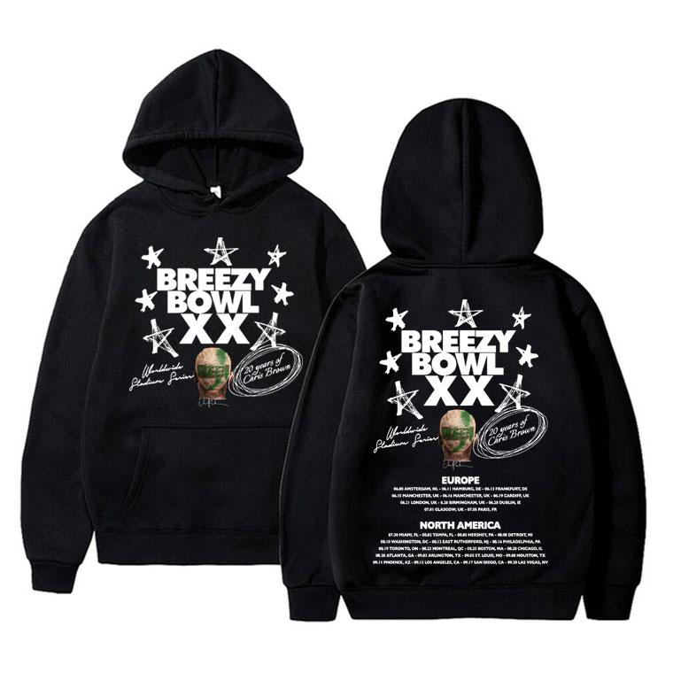 Знаменитый Худи Chris Brown Breezy Bowl XX Tour 2025 Мужчины Женщины Хип-Хоп Поп Музыка Толстовка Мужская Мода Винтажные Худи Пуловеры