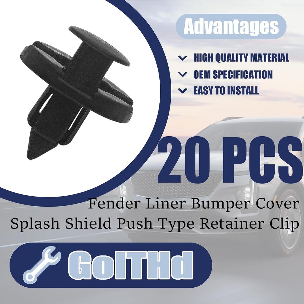 20PCS Fender Trim Panel Bumper Shield Retainer Fastener Rivet Push-Type Clips, Compatible with Nissan Infiniti Chrysler Dodge, Replaces 01553-09321
