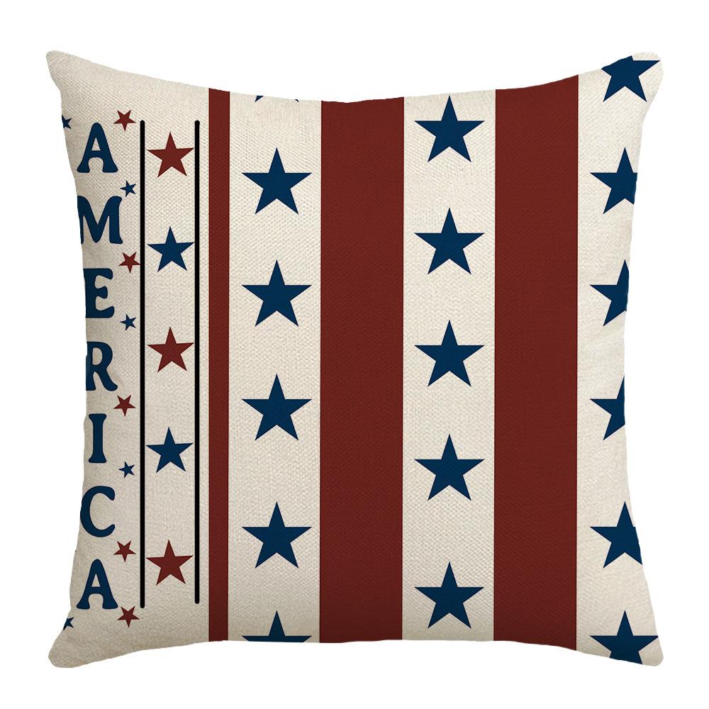 New Independence Day Pillow Five-pointed Star Text Printed Home Decoration Supplies Linen Pillow Case
