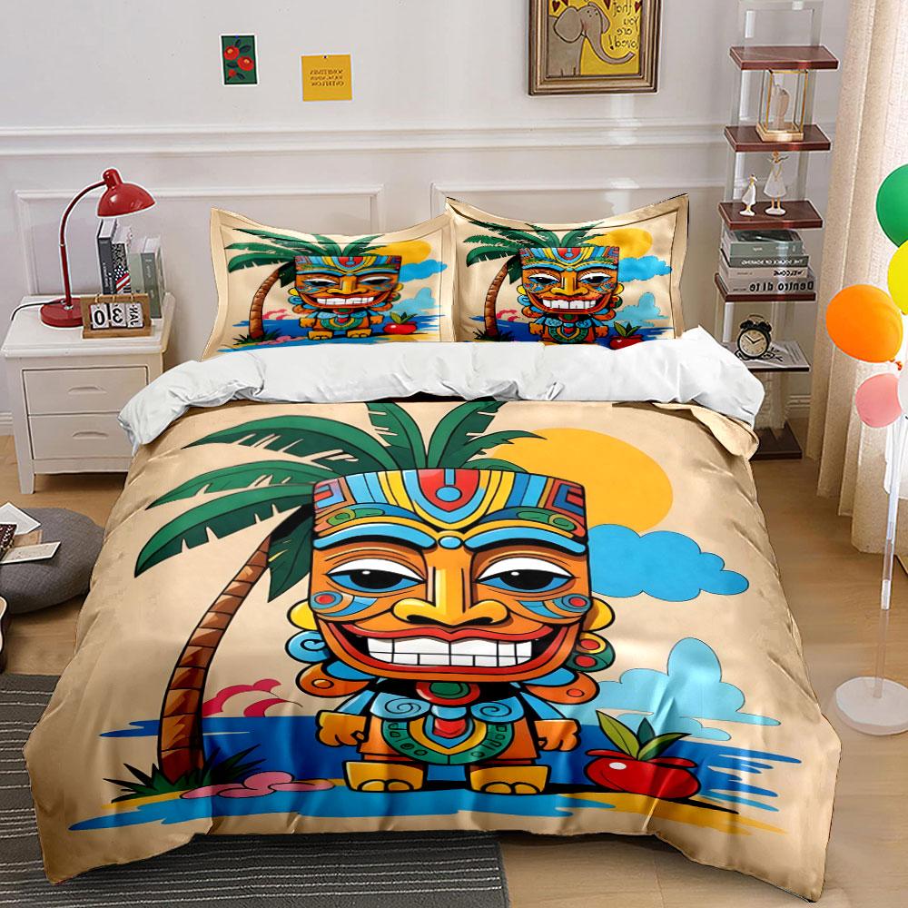 Colorful tiki mask design. Bedding sets Duvet cover sets Duvet covers Pillowcases(1*Duvet Cover 2*Pillowcases without duvet insert)