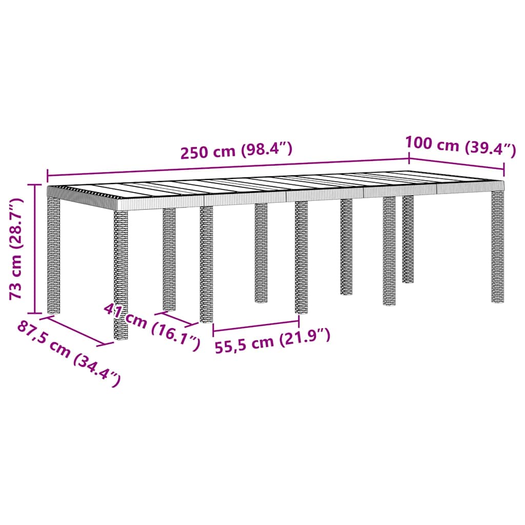 Garden Table White 250 x 100 x 73 cm Poly Rattan