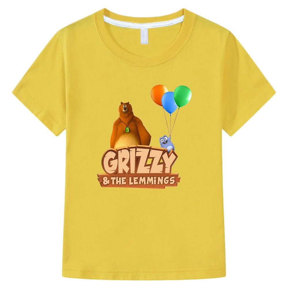Grizzy and The Lemmings T-Shirts Girl Cartoon Print Funny Kids T Shirt Summer Children Clothes 100%Cotton Baby Boys Graphic Tee