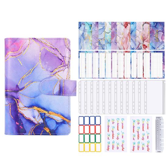 Блокнот-планировщик бюджета, полезный с наклейками и линейками, сумки на молнии, цветной органайзер формата А6 с мрамором, органайзер для денег, переплет книг для школы