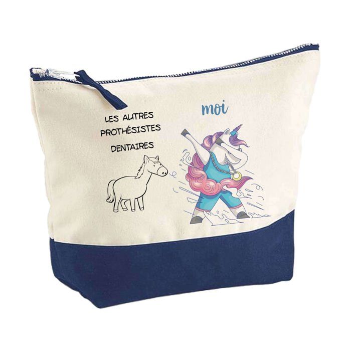 Pochette fond bleu Prothésistes dentaires Les Autres vs Moi - Cadeau - Anniversaire Trousse Maquillage Grand Format