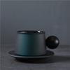 Light Luxury Ceramic Coffee Cup, Round Ball Wooden Handle Cup, Creative Coffee Cup And Saucer Set, Latte Water Cup.