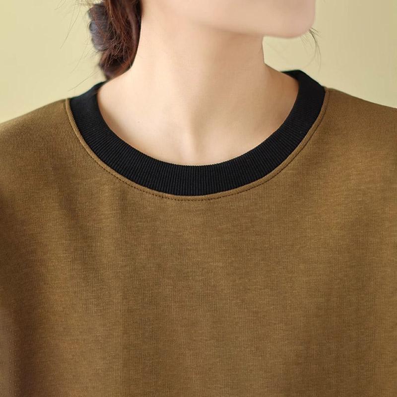 Хлопковый свитшот, женский осенне-зимний свободный удобный пуловер с круглым вырезом, повседневный мягкий пуловер с длинными рукавами