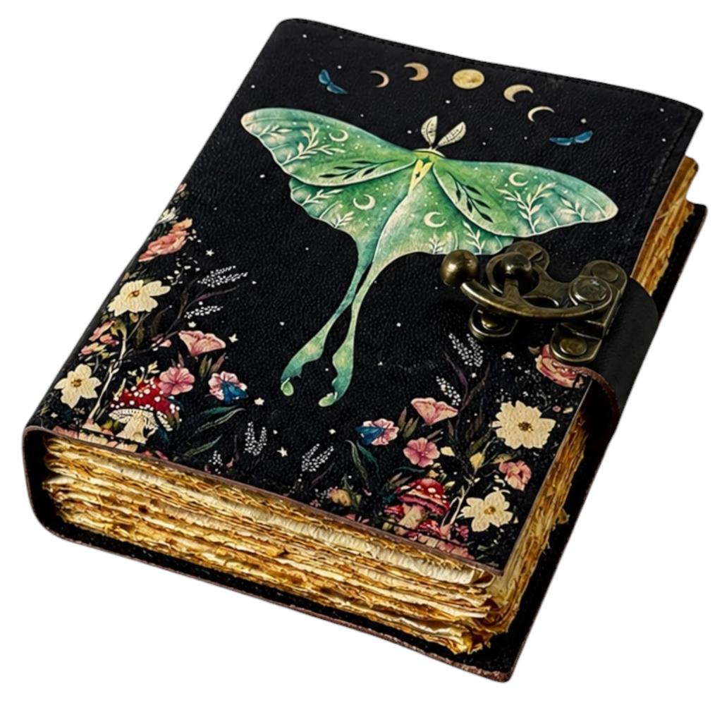 Дневник-книга заклинаний Hindro 'Книга Теней' с замком, винтажный, ручной работы, с изображением лунного мотылька и бабочки Морфо, языческая магия, викканский, для ежедневного использования, 5 застежек, кожа, печать,