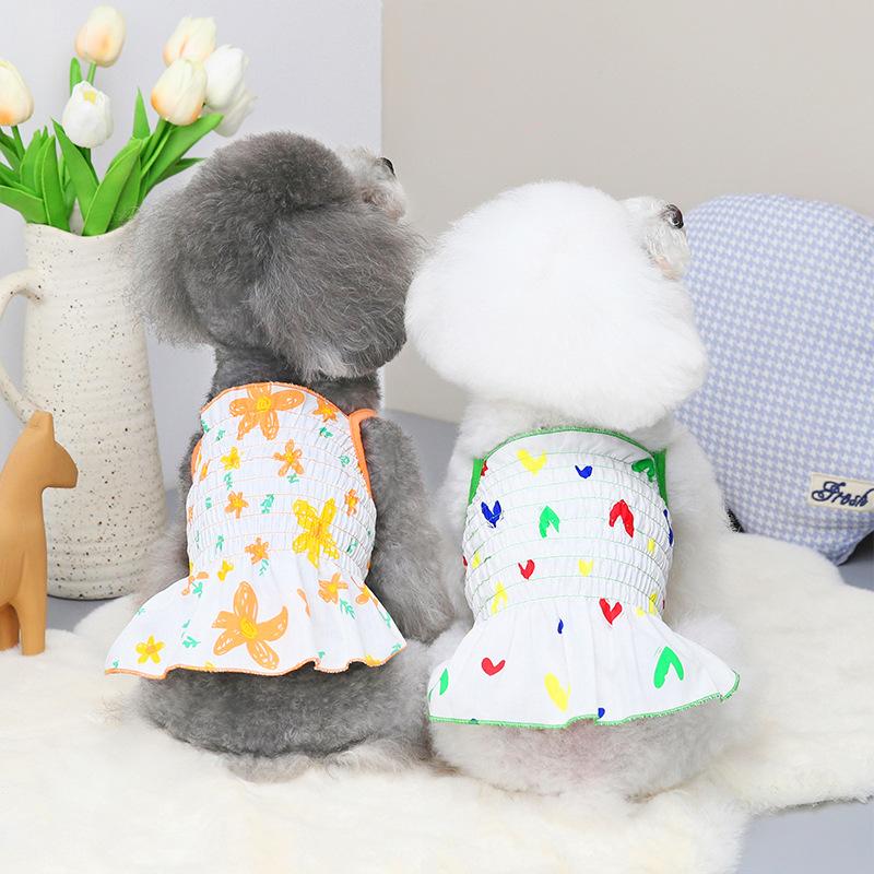 2024 New Spring and Summer Pet Clothes Hundred Flowers Fold Elastic Sling Bomei Clothing Teddy Puppy Clothes Casual Dog Clothing