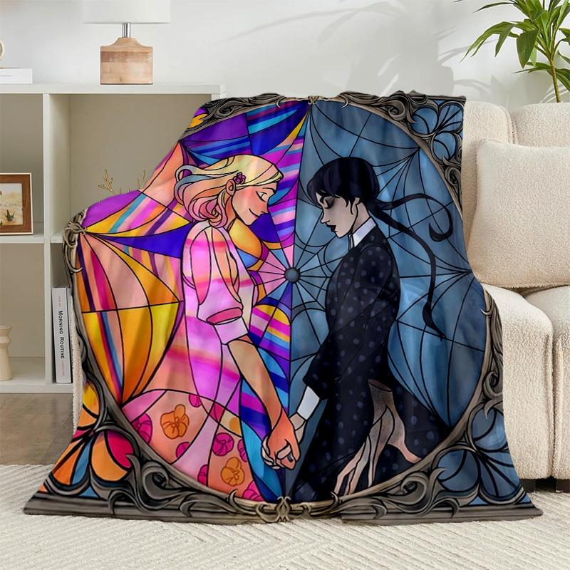 1PC Stained Glass Gothic Romance Flannel Blanket Gift, Suitable for Both Men And Women, Soft Ideal for Beds And Sofa, Birthday Or Christmas Gift