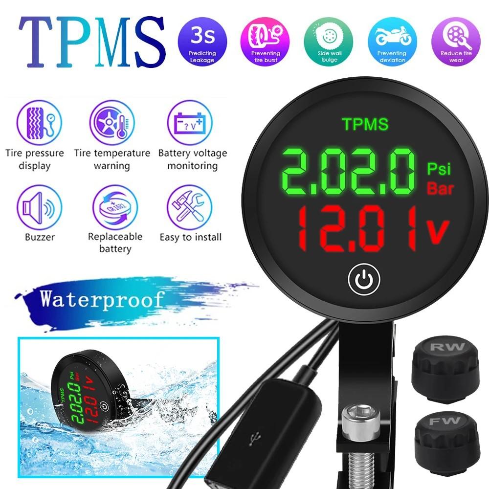 Беспроводная система контроля давления в шинах TPMS для мотоциклов — простая установка, водонепроницаемая, перезаряжаемая, с дисплеем напряжения