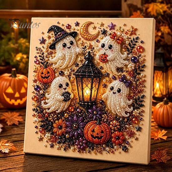 Festive Faux Pearl Art for Home Decor 2Pcs Halloween Art, Ghost Pumpkin Witch Crow Painting DIY Relaxing Arts And Crafts Kit, 3D Skull Craft