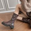 Тонкие длинные сапоги для женщин на осень и зиму, новый стиль, популярная квадратная пряжка, толстый каблук, британский стиль, полусапоги, ретро сапоги в стиле рыцаря