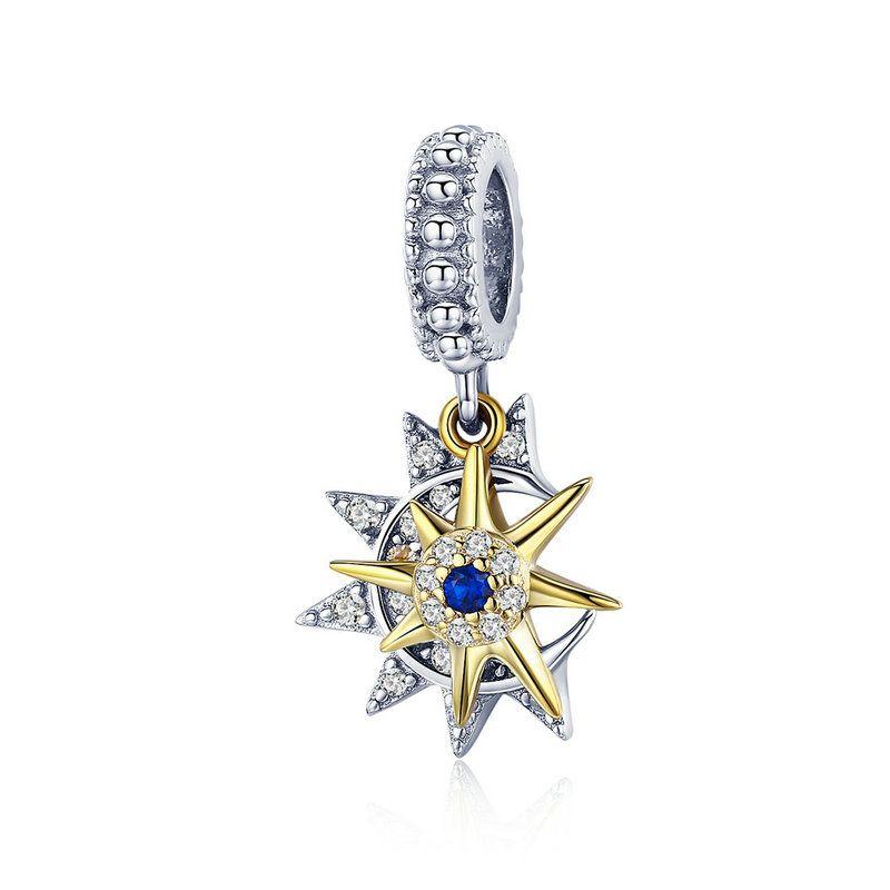 WOSTU 925 Sterling Silver Moon Star Gold Sun Charm AAA CZ Bead Fit Original Bracelet Pendant Lucky Charms DIY Jewelry CQC1135