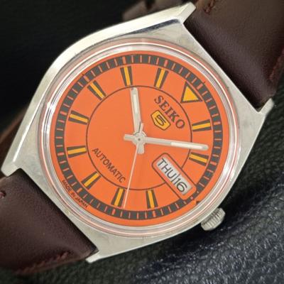 ВИНТАЖНЫЕ АВТОМАТИЧЕСКИЕ ЧАСЫ SEIKO 5 ЯПОНИЯ 6309A МУЖСКИЕ С ОРАНЖЕВЫМ ЦИФЕРБЛАТОМ a702716-1
