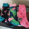 Funny Flamingo Pattern Cotton Men Crew Sock Street Tide Crew Socks Gift Men Husband Cute Street Socks Novelty Funky Pink Black