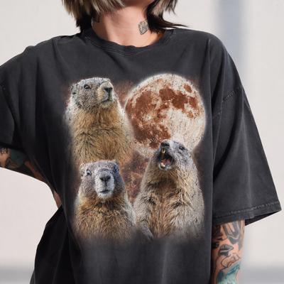Marmot Moon Shirt, Vintage Animal Graphic Tee, Retro Nature Lover Gift, Cottagecore Wildlife T-Shirt
