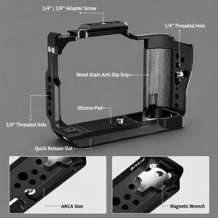 PULUZ Black Live‑Streaming Aluminum‑Alloy Camera Cage, Video‑Shooting Stabilizer Expansion Bracket For Canon EOS R50 V