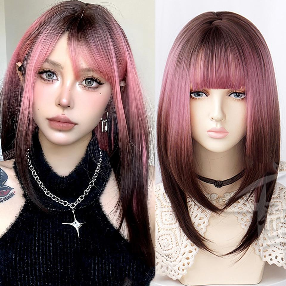 Длинный вьющийся синтетический парик с челкой по центру, темно-коричневый парик из натуральных вьющихся волос, женский парик для косплея, парик из термостойкого волокна