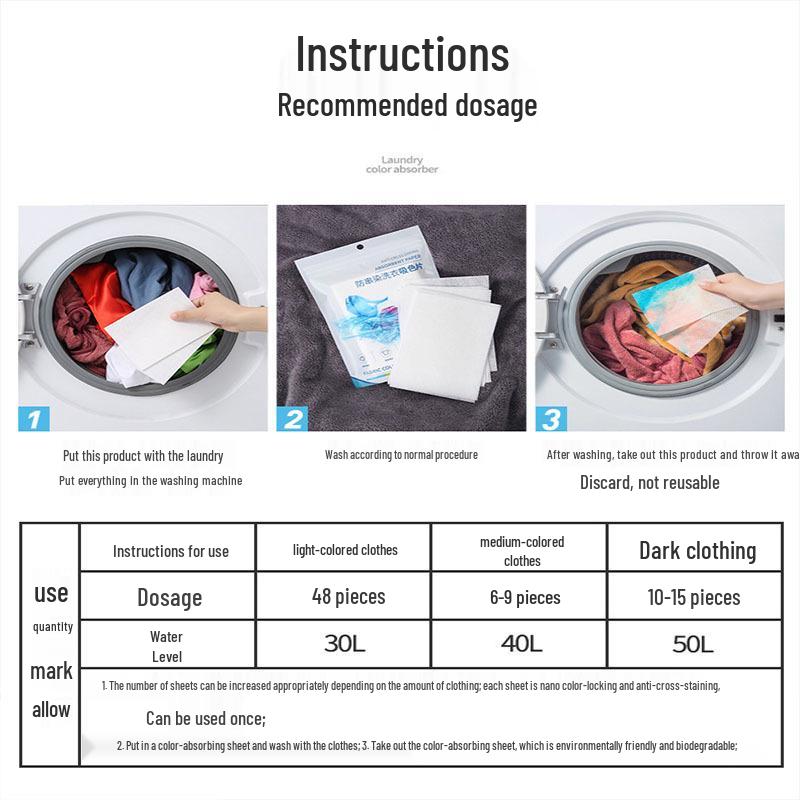 Color Absorbing Anti-Stain Laundry Sheets for Color Fixing and Dye Prevention