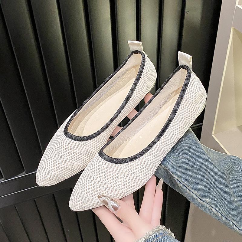 Fashion Women's Large Size Flat Shoes Autumn New Pointed Head Shallow Mouth Mesh Cloth Breathable Non-slip Soft Sole Single Shoes
