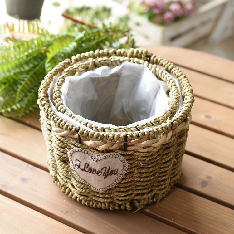 Пасторальная скандинавская плетеная цветочная корзина-сумка для композиций из сухоцветов и горшка с суккулентом