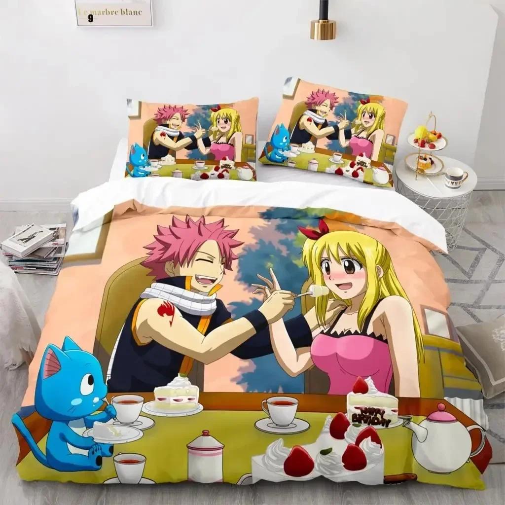 Новый комплект постельного белья Fairy Tail Японское аниме с принтом Комплект постельного белья с наволочкой Пододеяльник Мягкий Размер Queen King Постельное белье Дом