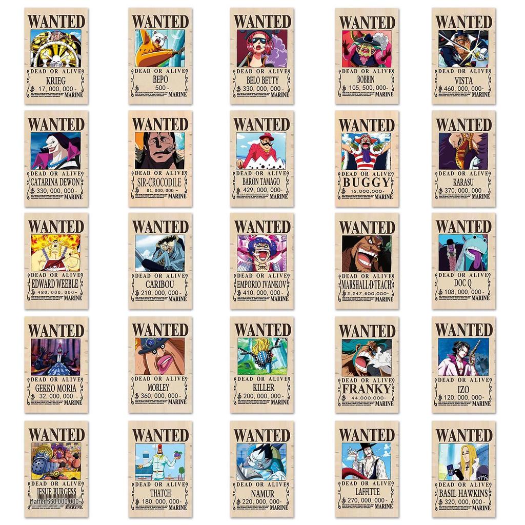 50 Наклеек с Постерами Розыска One Piece: Декоративные наклейки с Луффи и Зоро для ноутбуков, блокнотов, шлемов, телефонов