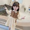 Girls Dress Spring and Autumn Baby Girl Bow Splice Dresses Fashion School Student Uniform Skirt