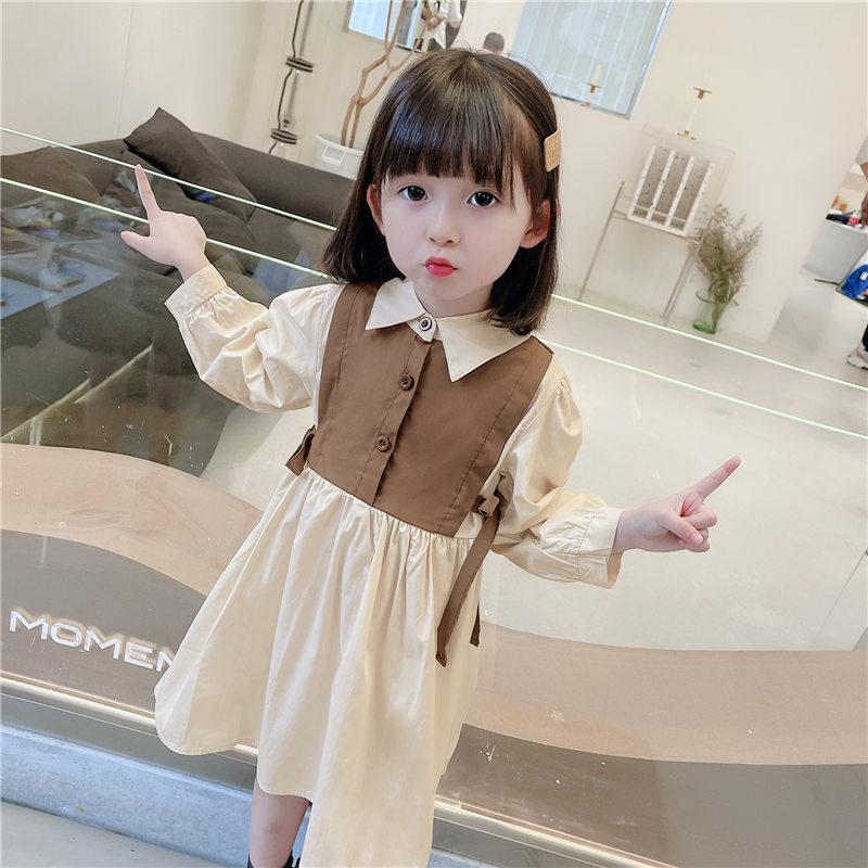 Girls Dress Spring and Autumn Baby Girl Bow Splice Dresses Fashion School Student Uniform Skirt