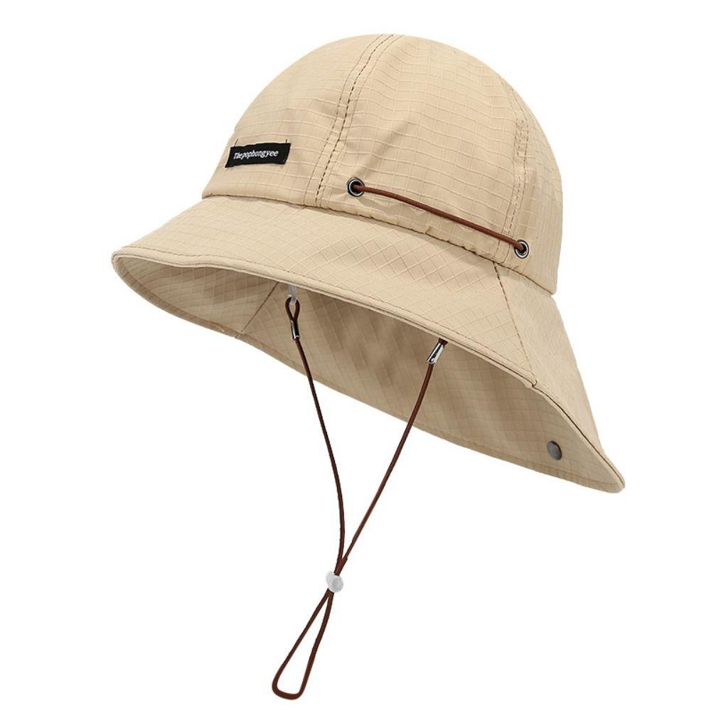Quick-drying Wide Brim Sun Hat Solid Color Hiking Hat Breathable Drawstring Fisherman Hat Travel