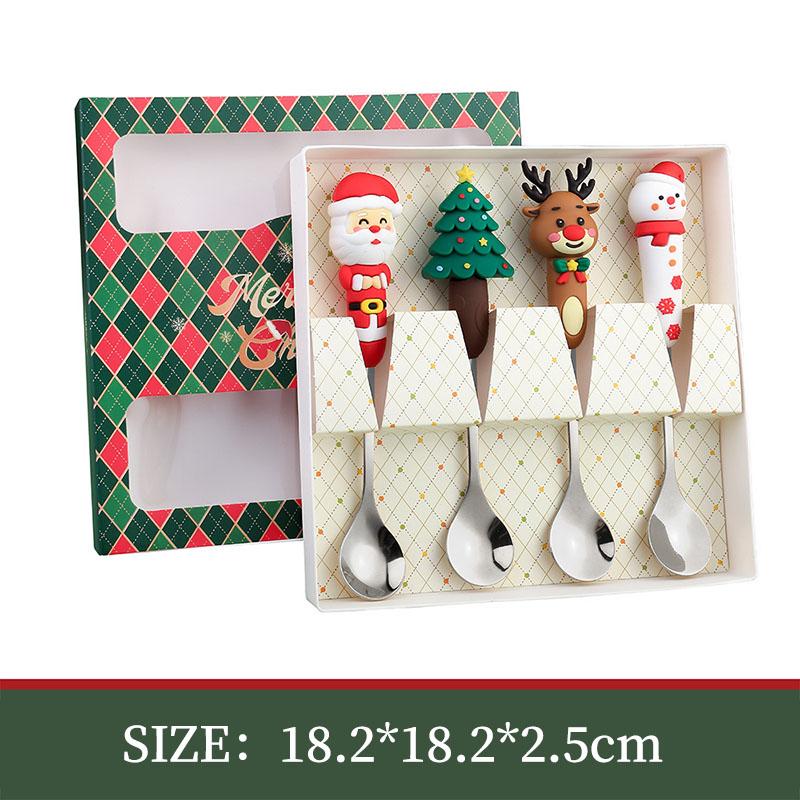 Christmas Day Dessert Spoon Creative Santa Claus Snowman Gift Spoon Fork Tableware Set Cartoon Stainless Steel Cutlery Spoon Set