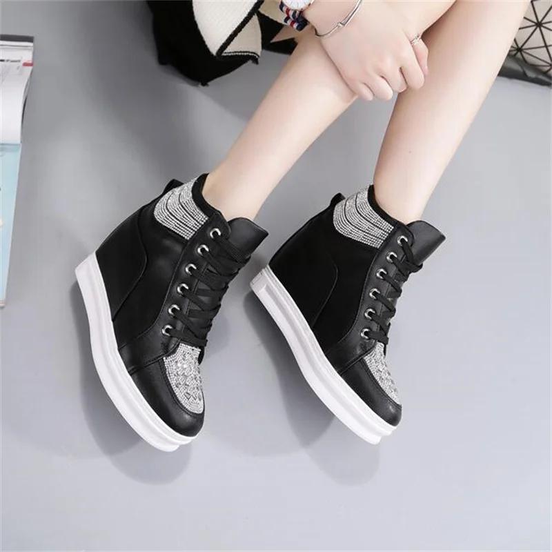 8 см микрофибровая платформа танкетка кожа весенние повседневные ботильоны с скрытым каблуком женские брендовые массивные кроссовки осенняя обувь