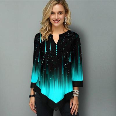 Модные женские повседневные рубашки с длинными рукавами и цветочным принтом с градиентом и v-образным вырезом, блузки, топы-туники