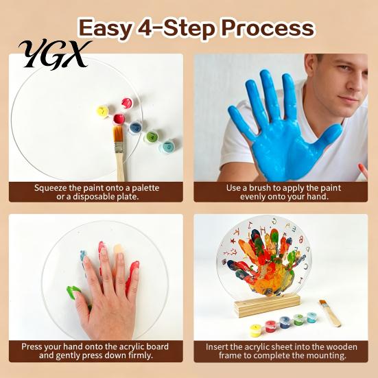 Baby Handprint Ornament Kit DIY Display Kit, Transparent Acrylic Panel And Wood Base Art Parent Child Craft Set Project, Handmade Memory Keepsake for