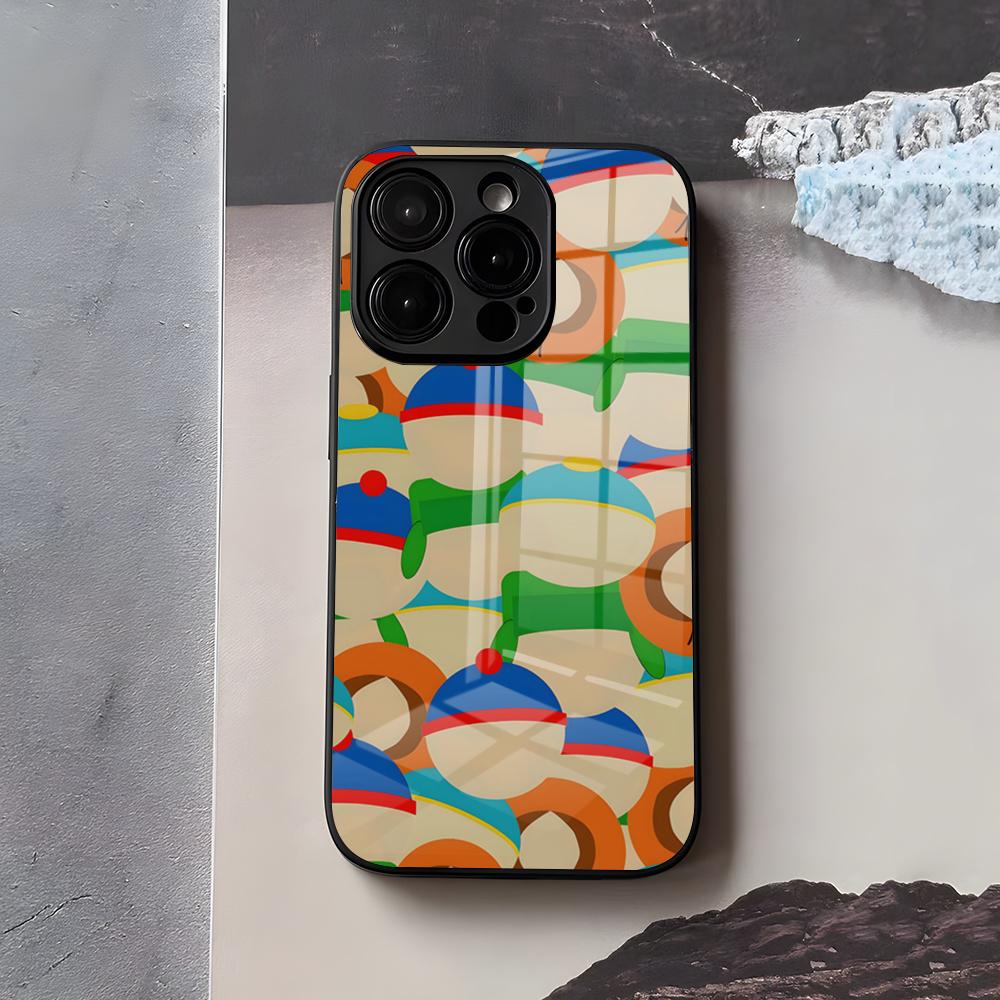 S-South Милый P-Парк Чехол для Телефона Для IPhone 17 Air 16 E Pro Max 15 14 13 Mini 12 Pro 11 Max Plus Черная Стеклянная Крышка