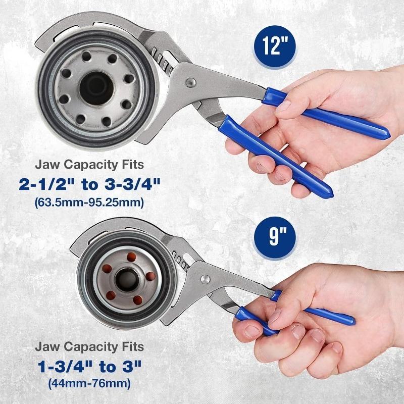 Oil Filter Removal Pliers Tools Professional 9" & 12" Adjustable Oil Filter Wrench Set Ideal for Engine Filters Cars and Trucks