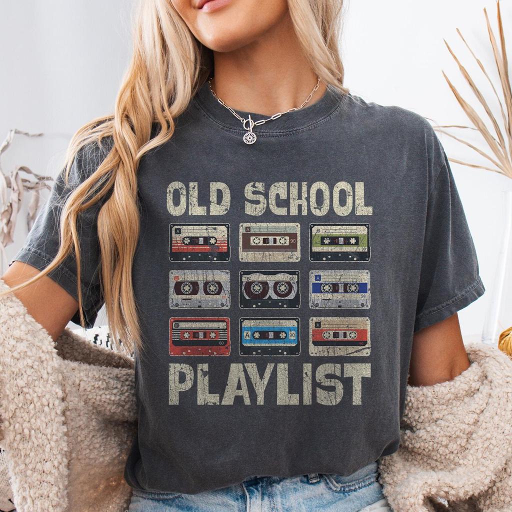 Comfort Colort 1717 Old School Cassette Tape Playlist Shirt, Retro 80s 90s Music Tee